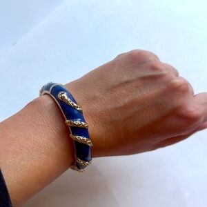 Vintage Blue and Gold Enamel Snake Hinge Bangle Bracelet